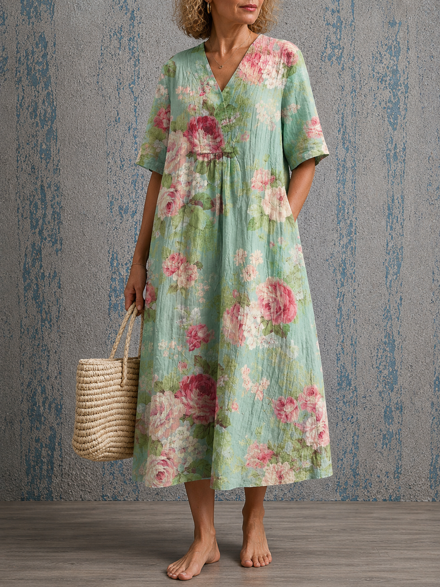 Cynthia | Half Sleeve Linen Dress
