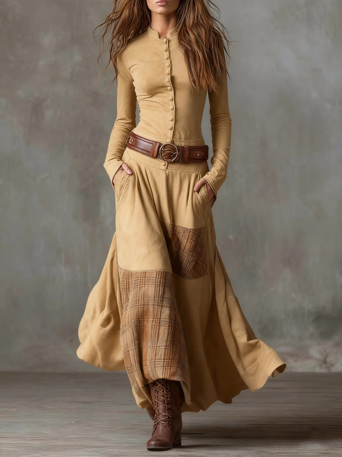 Elisa Maxi Suede Dress with Belt