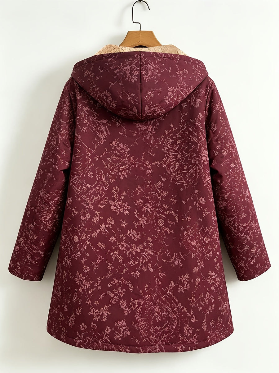 Rosemary| Fleece-Lined Floral Hooded Coat