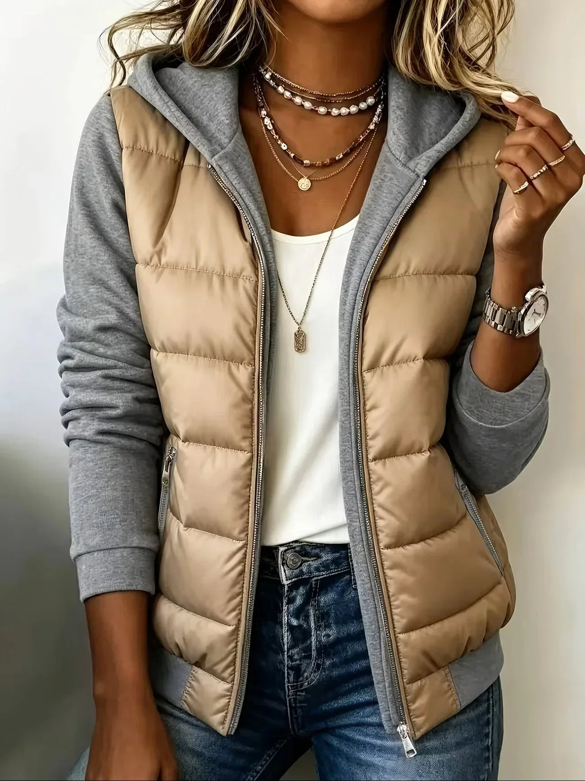 Suzette | Quilted Hooded Color-Block Jacket