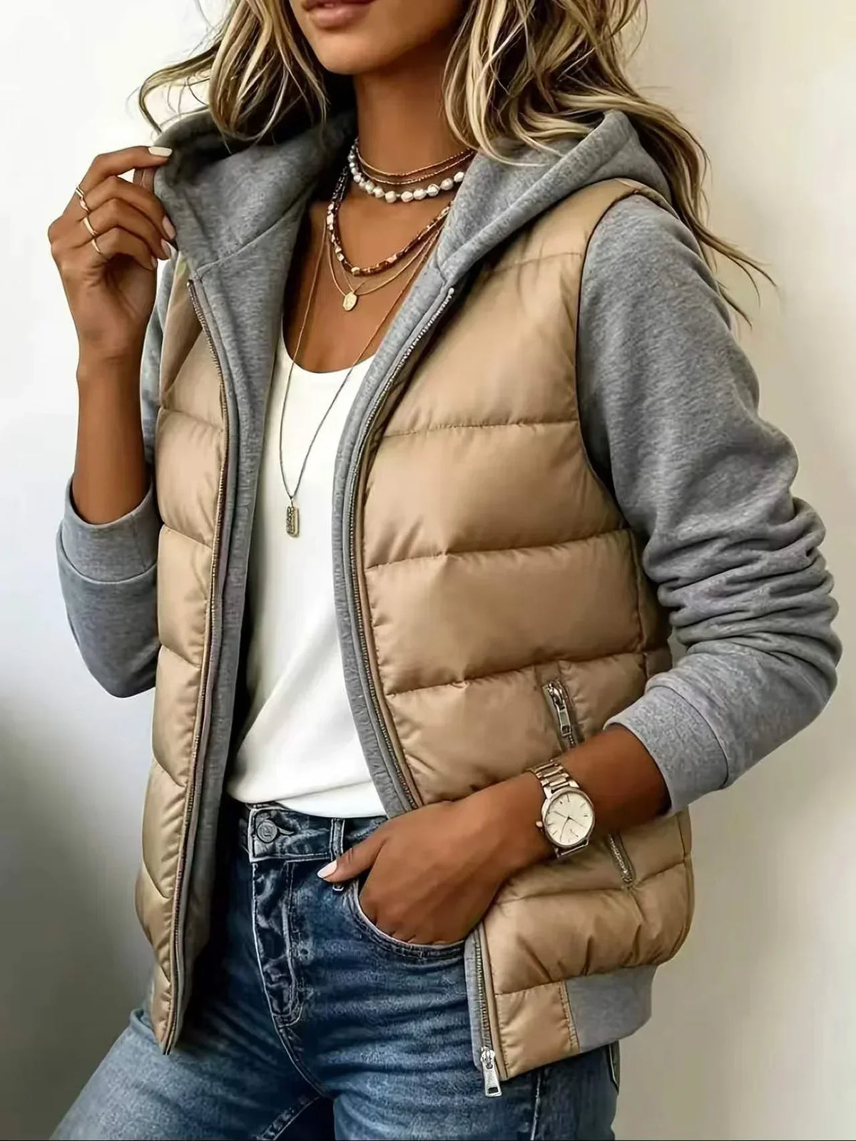 Suzette | Quilted Hooded Color-Block Jacket