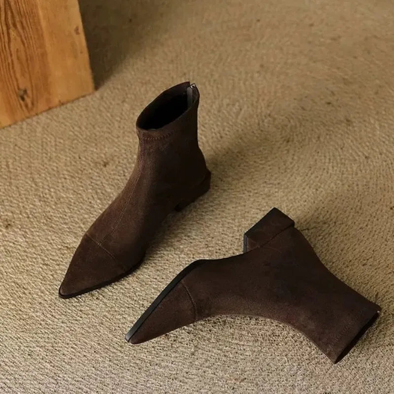 Delphine Suede Pointed-Toe Ankle Boots
