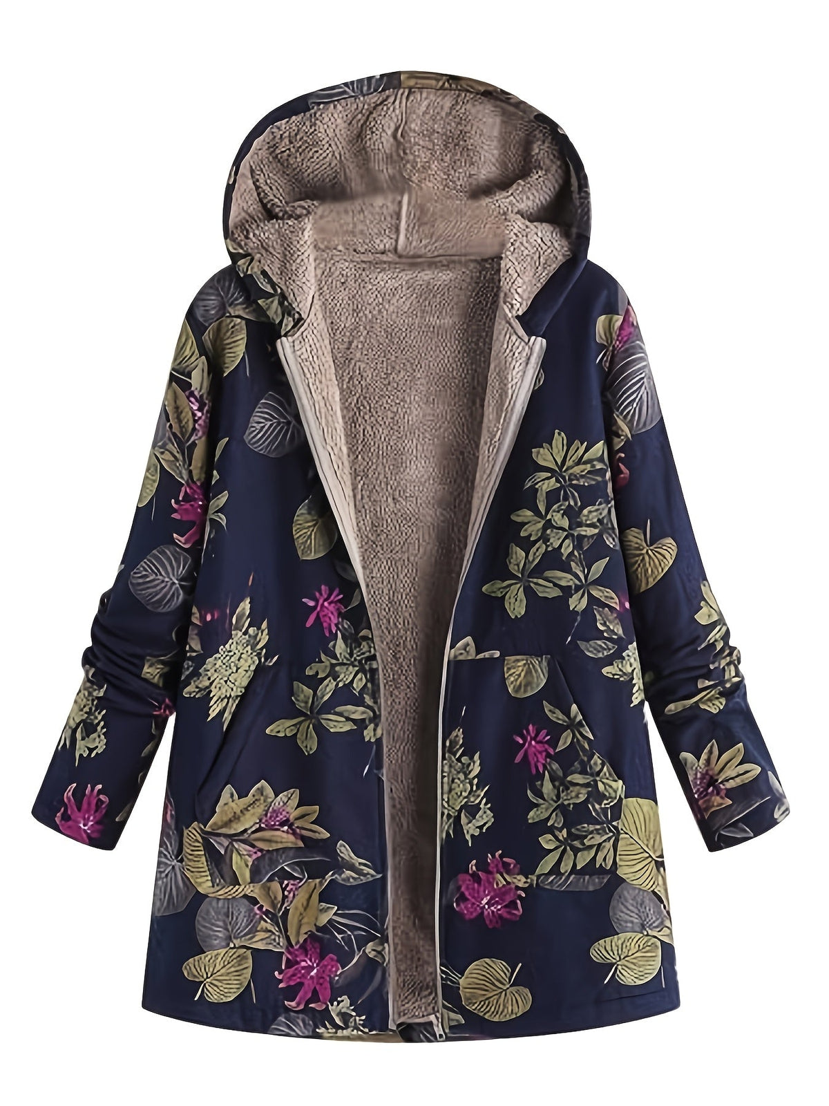 Rosalind | Floral Fleece-Lined Hooded Coat