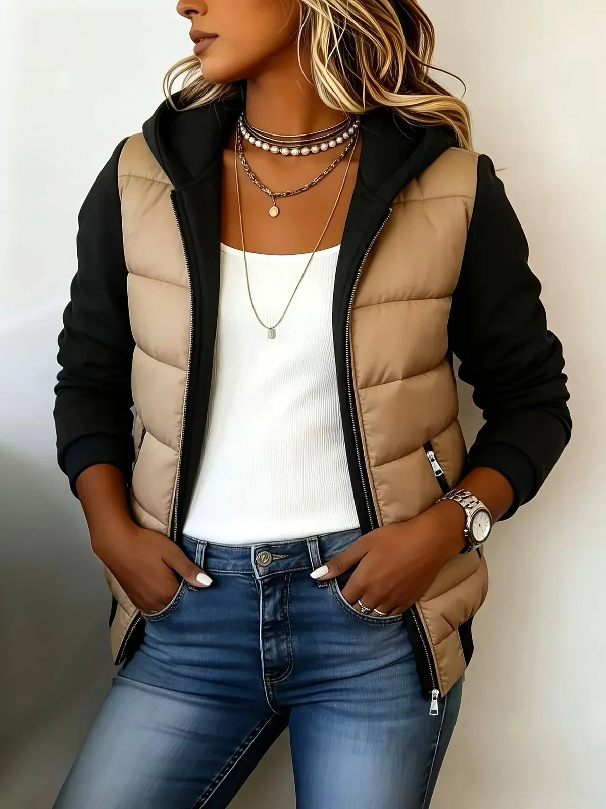 Suzette | Quilted Hooded Color-Block Jacket