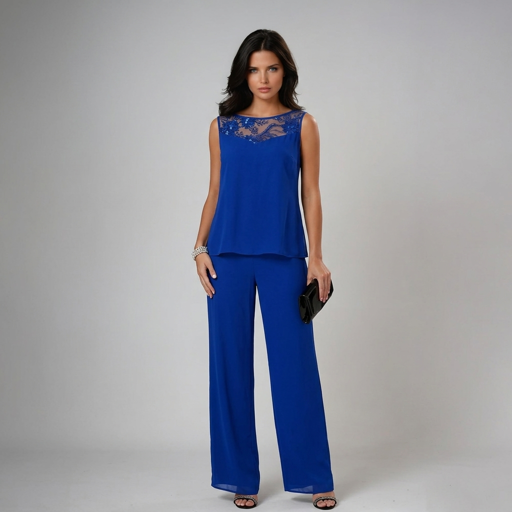 Iva Beaded Chiffon Wide-Leg Three-Piece Set