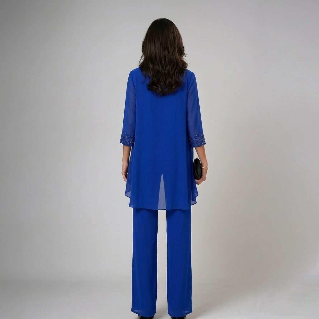 Iva Beaded Chiffon Wide-Leg Three-Piece Set
