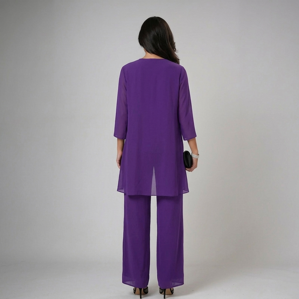 Iva Beaded Chiffon Wide-Leg Three-Piece Set
