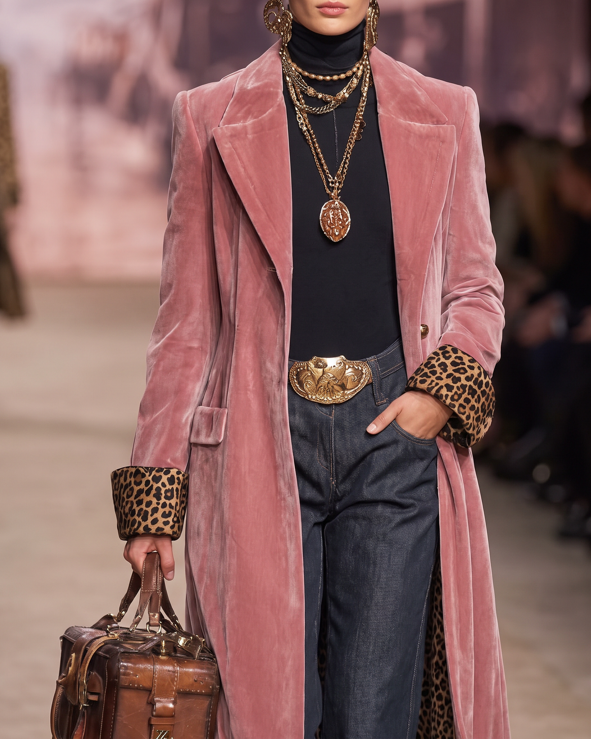 Madison Long Tailored Coat with Leopard Lining