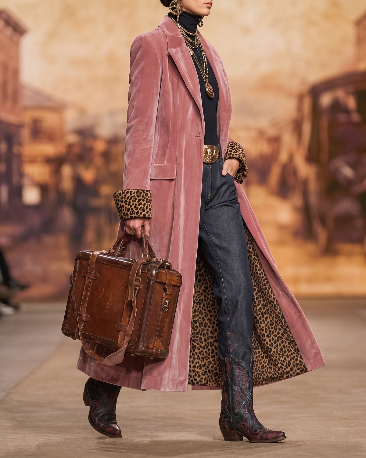 Madison Long Tailored Coat with Leopard Lining