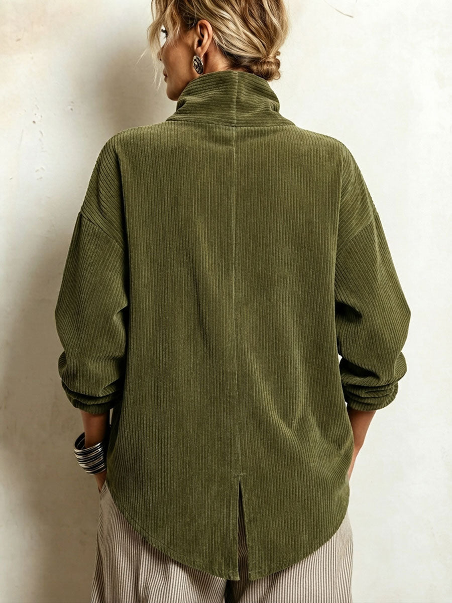 Nina | Asymmetric Button Corduroy Turtleneck