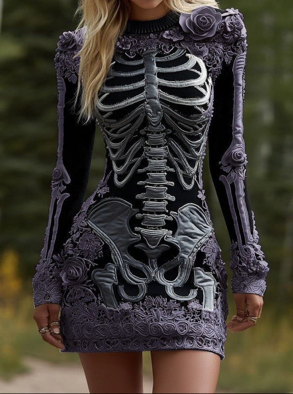 Ravenna Skeleton Floral Appliqué Mini Dress